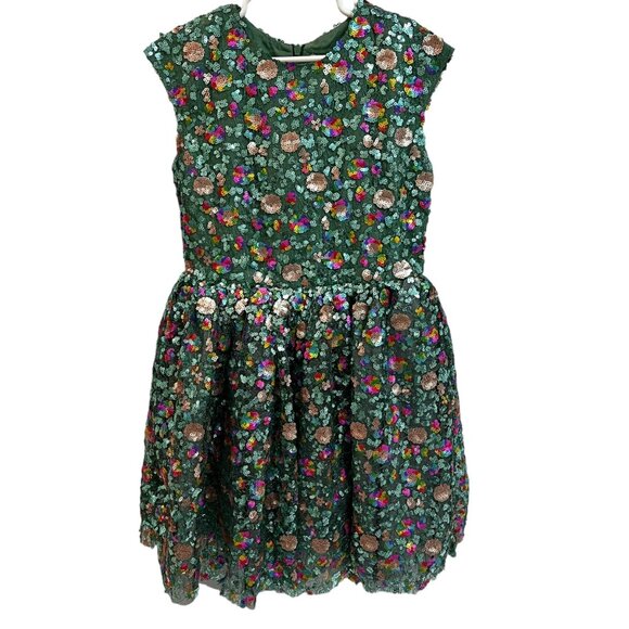 Halabaloo Girls Sequin Dress Size 8 Green & Multicolor Glittery Party Dress Poly